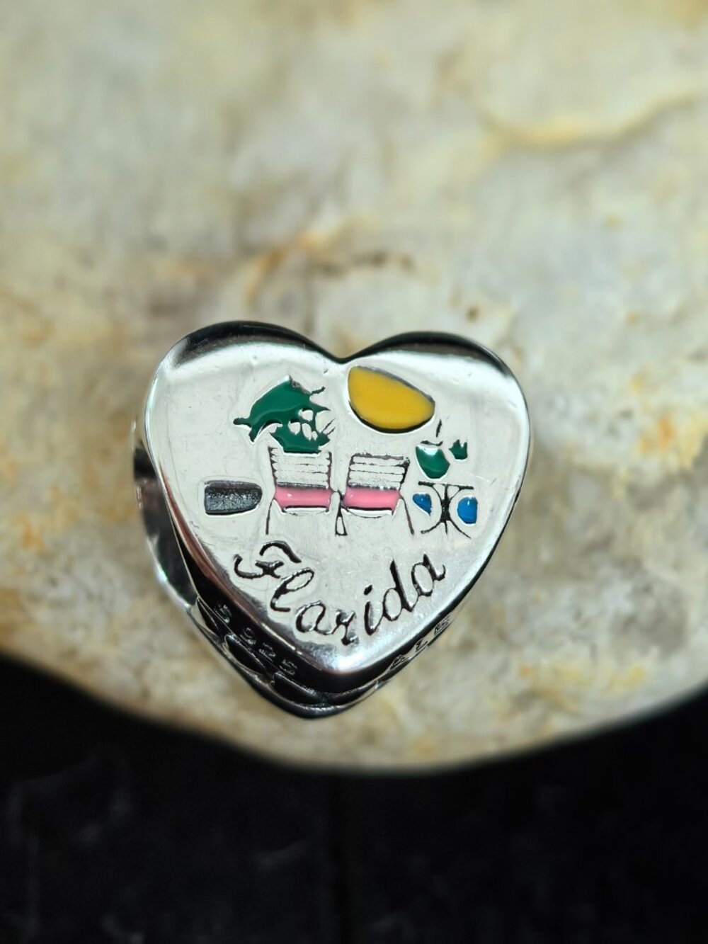 Pandora Beach flamingo Florida Heart Charm, S925 Silver Jewelry (Women's)